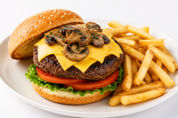 Mushroom Swiss Dude Burger — Juicy, Smothered & Loaded